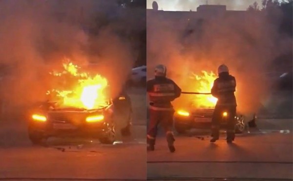 &laquo;Ребята стоят и плачут&raquo;: Mercedes сгорел в центре Новосибирска