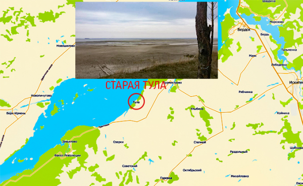 Карта затопленных церквей, поднимающихся со дна Обского моря