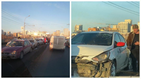 Из-за ДТП с четырьмя машинами образовалась страшная пробка на левый берег