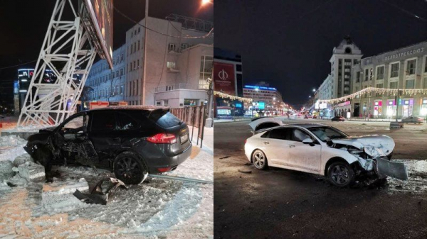 Порш Кайен после ДТП пролетел через всю площадь Ленина