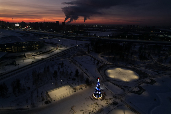 Ёлку с цифровыми снежинками зажгли у нового ЛДС в Новосибирске